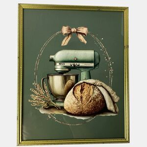 Sourdough/Mixer Print in a Vintage Gold Frame Kitchen Decor